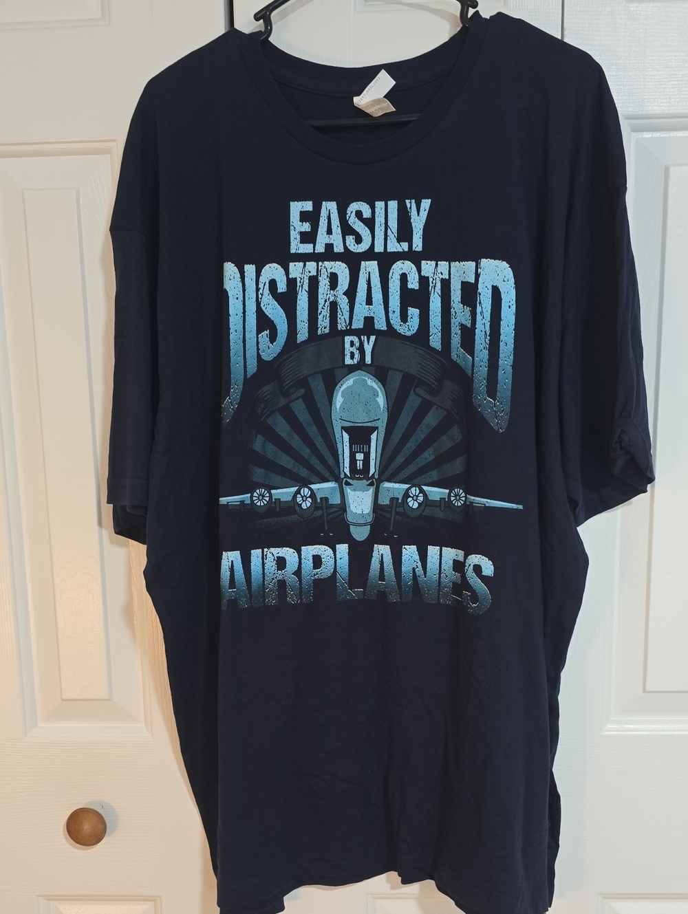 Men's Navy Graphic Tee - 'Easily Distracted by Airplanes'